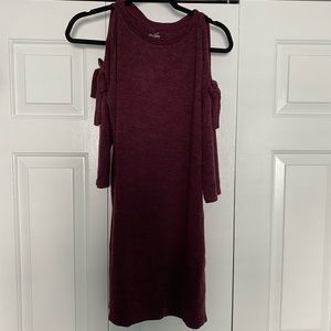 Burgundy Cold Shoulder Sweater Dress